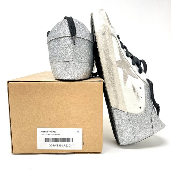 Golden Goose Superstar Silver Glitter Leather Sneakers Size 36 US 6 - Picture 10 of 11